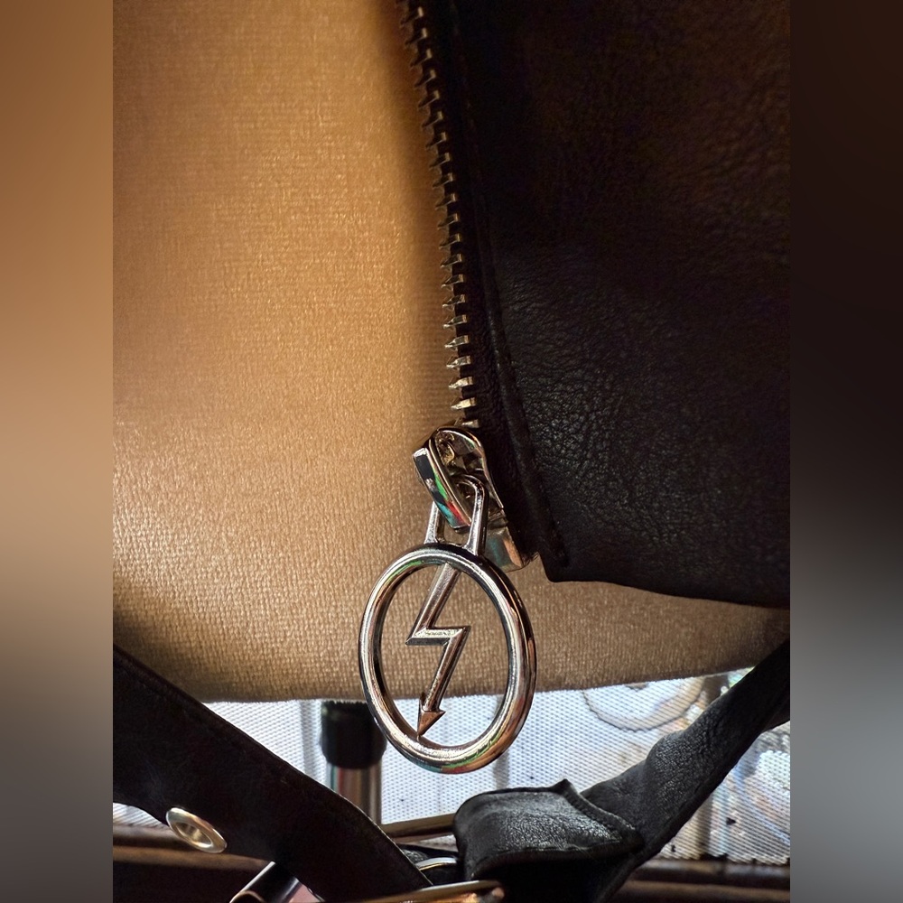Dolls Kill X Marilyn Manson Collab Faux Moto Jacket Print Graphic Zip Coat Metal - Picture 3 of 7